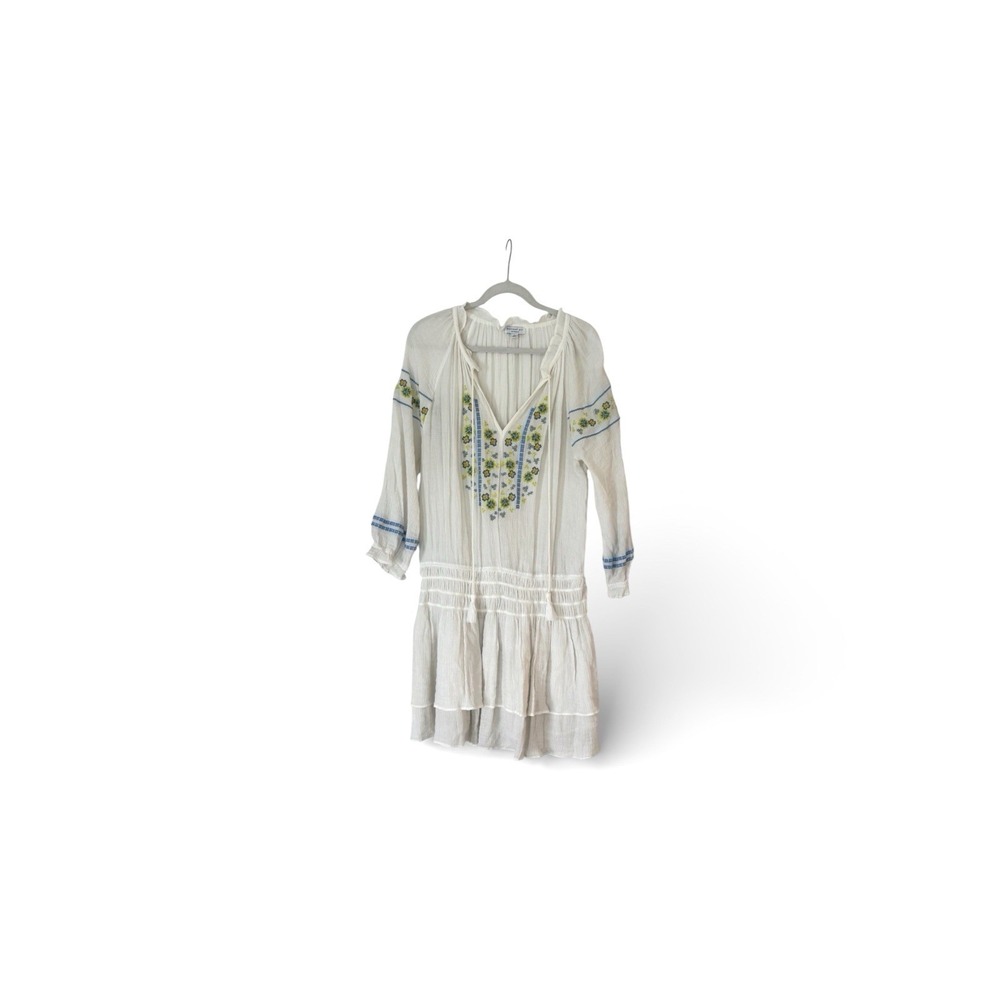 Current Air Los Angeles Embroidered Boho Mini Dress White Gauze Smocked Large